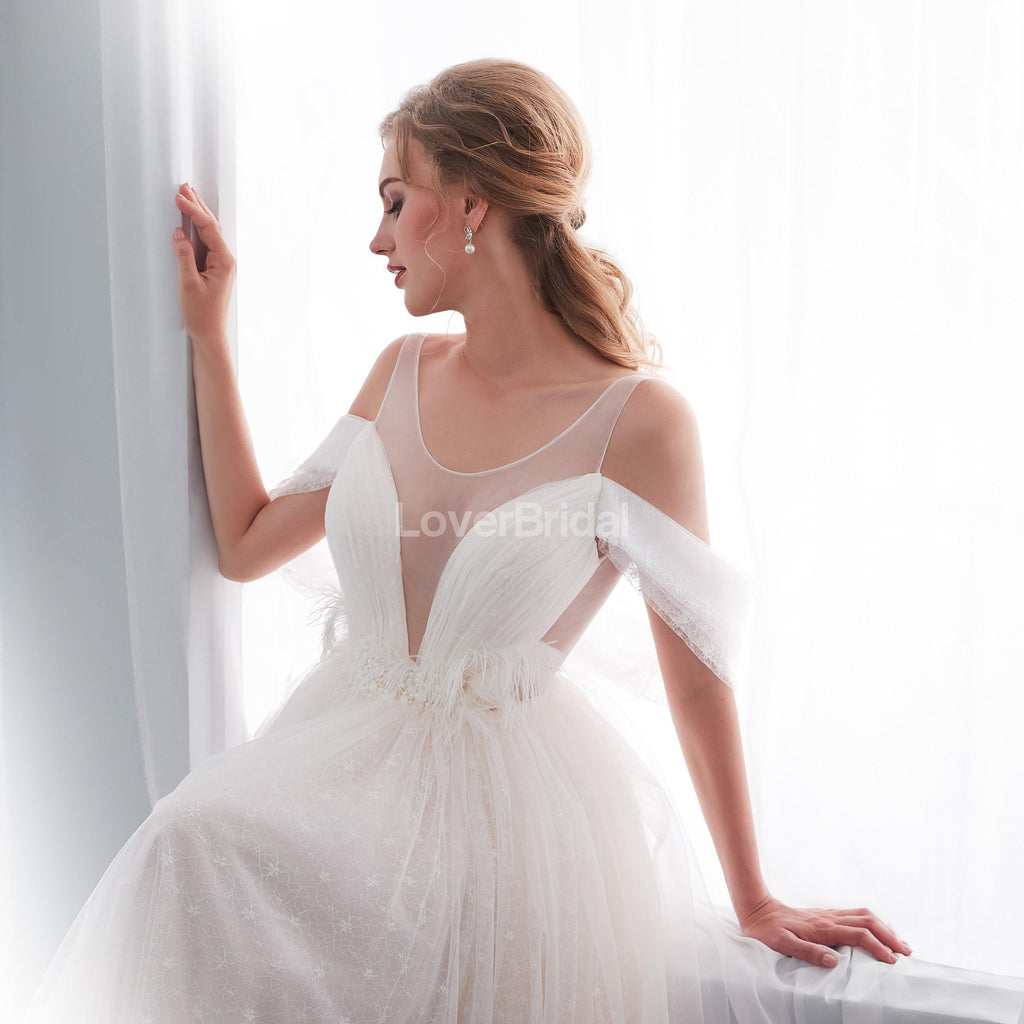 Off Shoulder Simple A-line Scoop Cheap Wedding Dresses Online, Cheap Bridal Dresses, WD573