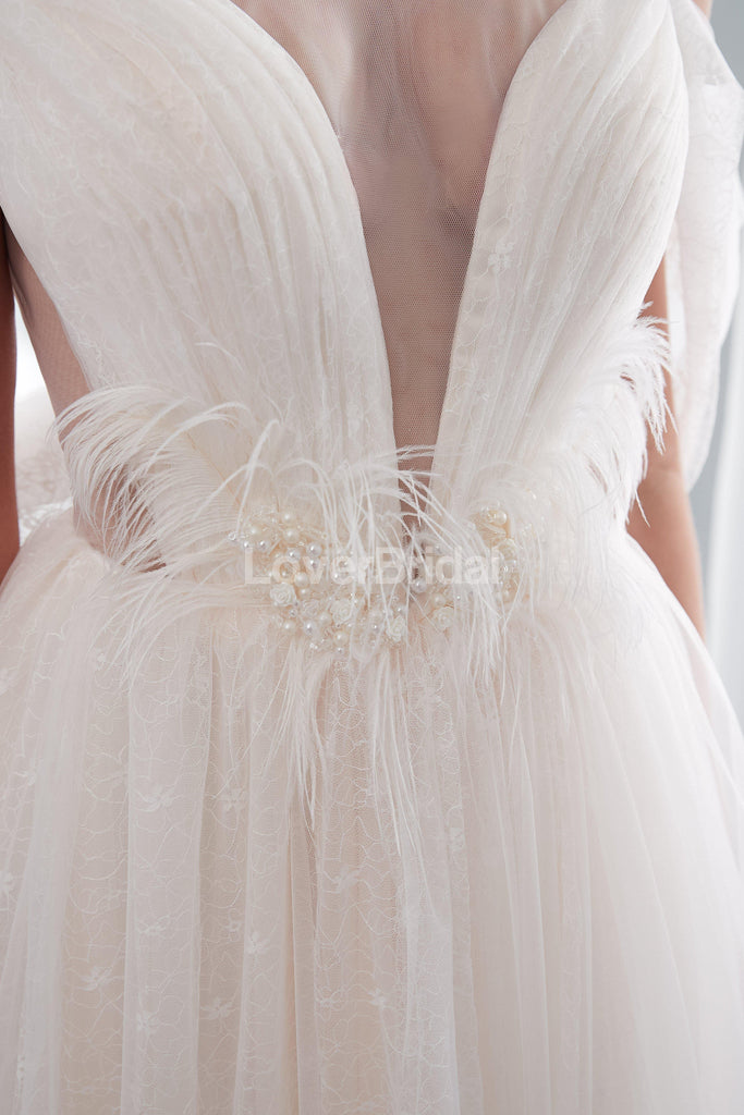 Off Shoulder Simple A-line Scoop Cheap Wedding Dresses Online, Cheap Bridal Dresses, WD573