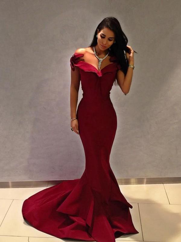Off Shoulder Simple Maroon Long Evening Prom Dresses, Cheap Sweet 16 Dresses, 18304