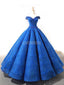 Off Shoulder Sparkly Blue Ball Gown Evening Prom Dresses, Evening Party Prom Dresses, 12262