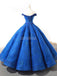 Off Shoulder Sparkly Blue Ball Gown Evening Prom Dresses, Evening Party Prom Dresses, 12262
