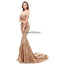 Off Shoulder Sparkly Gold Sequin Mermaid Evening Prom Dresses, Evening Party Prom Dresses, 12105