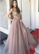 Off Shoulder Sweetheart Neck A line Beaded Long Custom Evening Prom Dresses, 17406