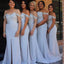 Off Shoulder White Side Slit Mermaid Long Cheap Bridesmaid Dresses Online, WG324