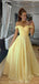 Off Shoulder Yellow A-line Cheap Evening Prom Dresses, Evening Party Prom Dresses, 12178