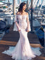 Off The Shoulder Long Sleeves Mermaid Wedding Dresses, Cheap Wedding Gown, WD711