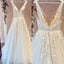 Off White A-line Straps V-neck Handmade Lace Wedding Dresses Online,WD782