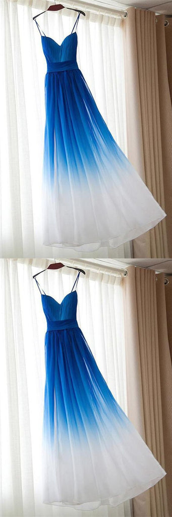 Ombre Blue Chiffon Sweetheart Neckline Long Evening Prom Dresses, Popular Cheap Long Custom Party Prom Dresses, 17314