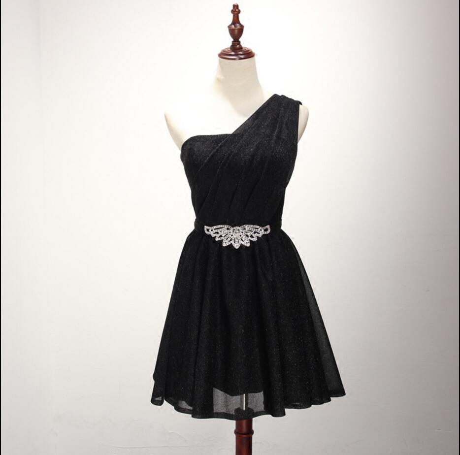 One Shoulder Black Homecoming Prom Dresses, Affordable Short Party Corset Back Prom Dresses, Perfect Homecoming Dresses, CM230
