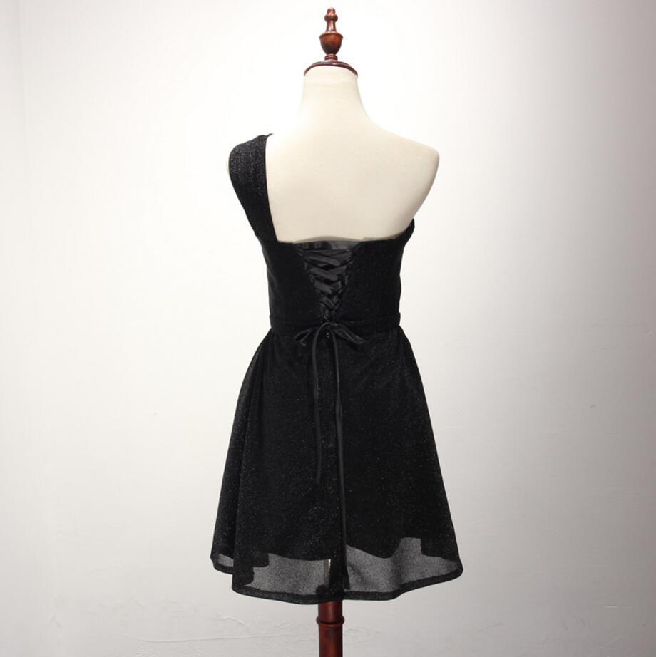 One Shoulder Black Homecoming Prom Dresses, Affordable Short Party Corset Back Prom Dresses, Perfect Homecoming Dresses, CM230