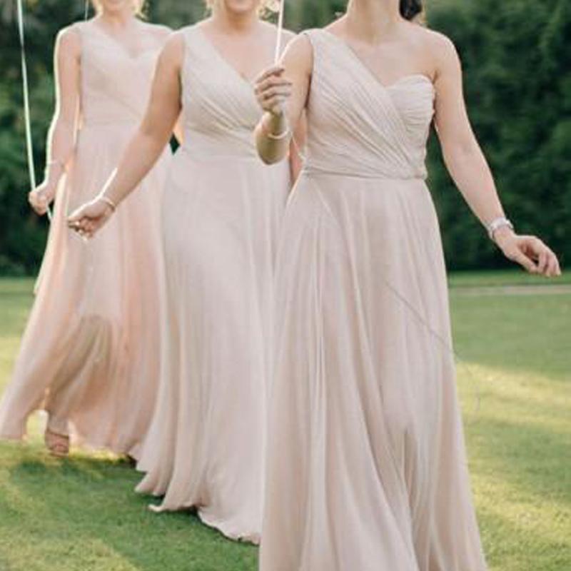 One Shoulder Chiffon Long Cheap Champagne Bridesmaid Dresses Online, WG273