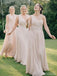 One Shoulder Chiffon Long Cheap Champagne Bridesmaid Dresses Online, WG273