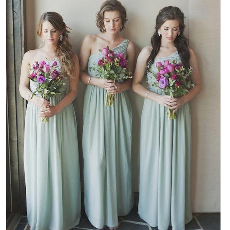 One Shoulder Chiffon Sage Bridesmaid Dresses Online, WG784