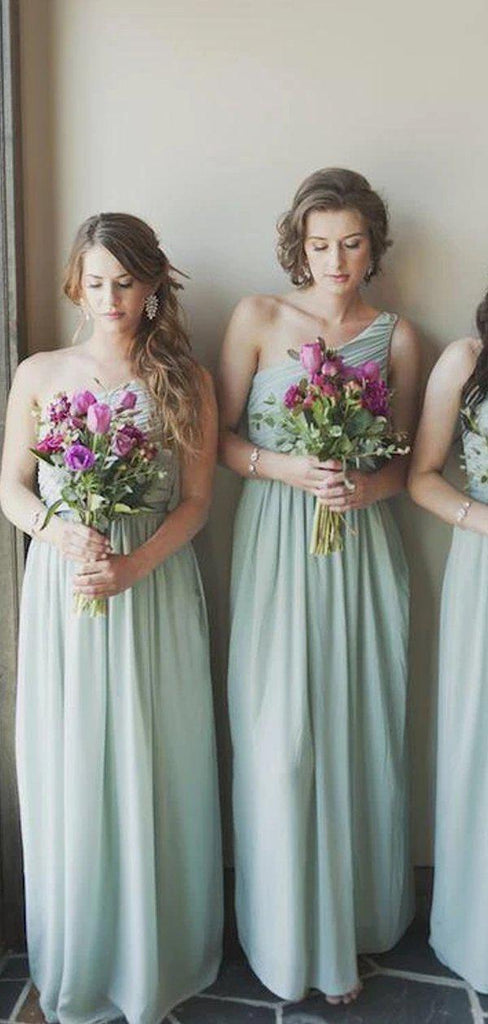 One Shoulder Chiffon Sage Bridesmaid Dresses Online, WG784