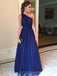 One Shoulder Navy Tulle Long Evening Prom Dresses, Cheap Custom Sweet 16 Dresses, 18456