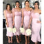 One Shoulder Pink Mermaid Short Cheap Bridesmaid Dresses Online, WG654