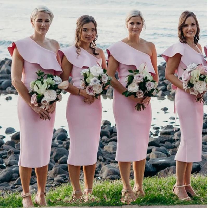 One Shoulder Pink Short Cheap Bridesmaid Dresses Online, WG674