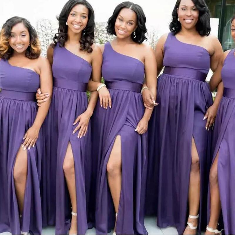 One Shoulder Purple Long Cheap Bridesmaid Dresses Online, WG788