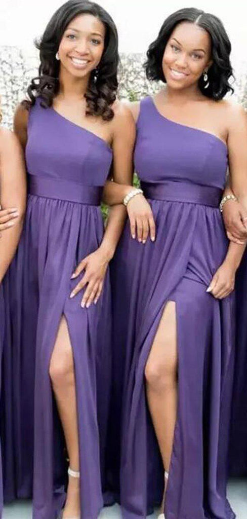 One Shoulder Purple Long Cheap Bridesmaid Dresses Online, WG788