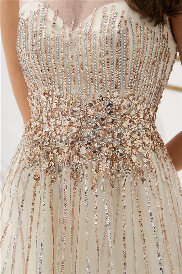 Open Back Cowl Rhinestone Beaded Evening Prom Dresses, Evening Party Prom Dresses, 12088