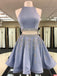 Open Back Grey Beaded Two Pieces Homecoming Dresses 2018, CM460