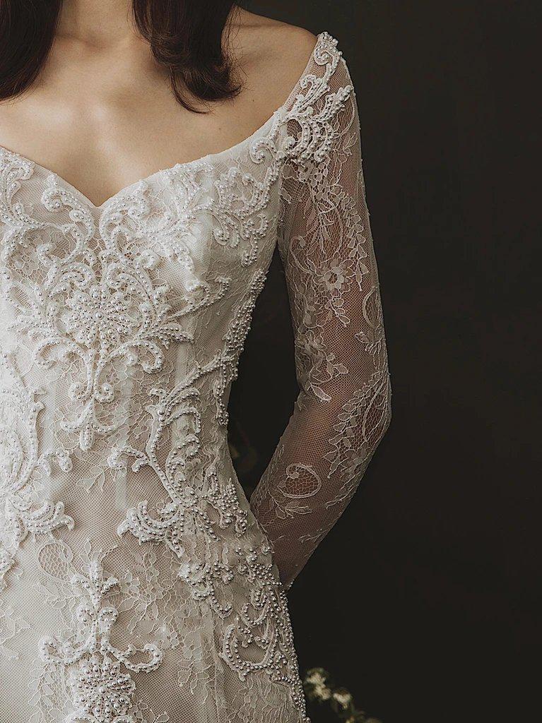 Open Back Long Sleeves Lace Mermaid Wedding Dresses Online, Cheap Bridal Dresses, WD631