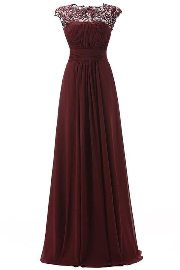 Open Back See Through Burgundy Lace Cheap Long Bridesmaid Dresses Online, WG295