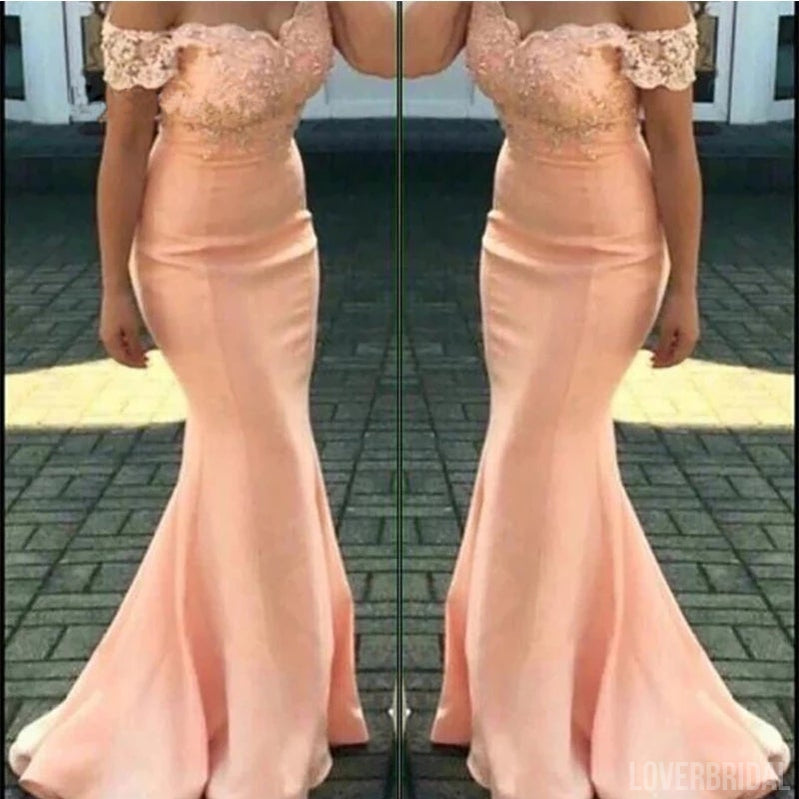 Orange Mermaid Off Shoulder Cheap Long Bridesmaid Dresses Online,WG1014