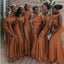 Orange Mermaid Off Shoulder Cheap Long Bridesmaid Dresses,WG1206