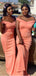 Orange Mermaid Off Shoulder Cheap Long Bridesmaid Dresses,WG1216