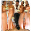 Orange Mermaid Spaghetti Straps Cheap Long Bridesmaid Dresses,WG1253