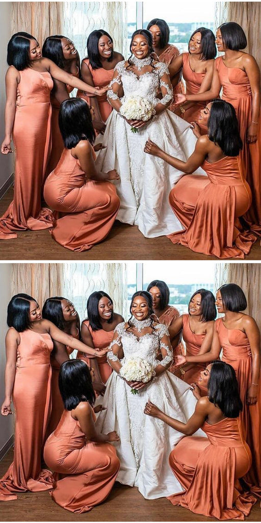 Orange One Shoulder Mermaid Cheap Long Bridesmaid Dresses Online,WG1474