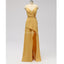 Orange Side Slit Spaghetti Straps Long Cheap Bridesmaid Dresses Online, WG602