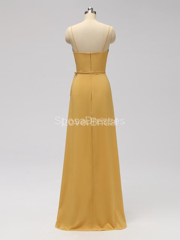 Orange Side Slit Spaghetti Straps Long Cheap Bridesmaid Dresses Online, WG602