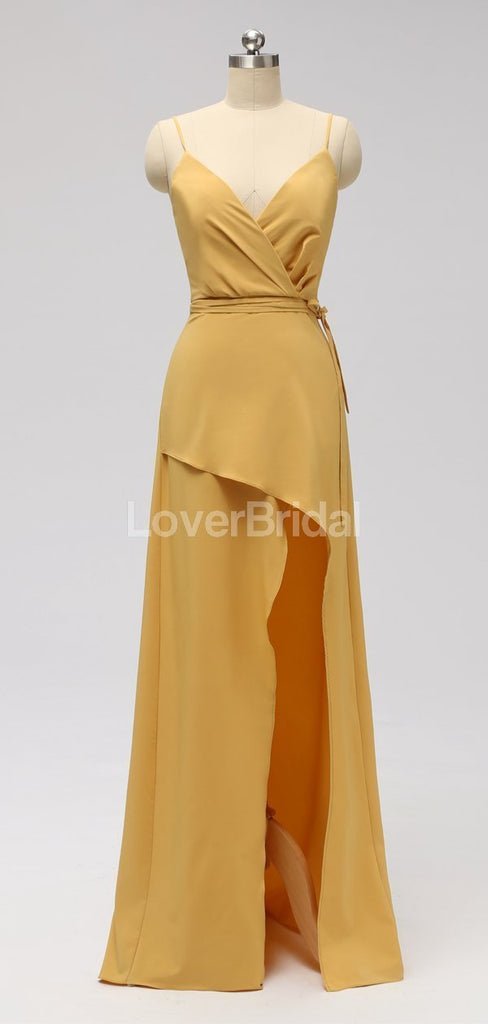 Orange Side Slit Spaghetti Straps Long Cheap Bridesmaid Dresses Online, WG602