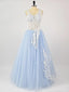 Pale Blue See Through Lace Cheap Long Evening Prom Dresses, Cheap Custom Sweet 16 Dresses, 18518