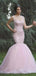 Pale Pink Cap Sleeve Lace Beaded Mermaid Wedding Dresses Online, WD427