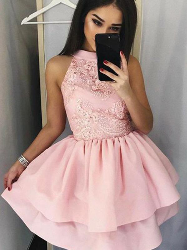 Pale Pink Halter Cheap Short Homecoming Dresses Online, CM650