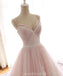 Pale Pink Lace Beaded A-line Long Evening Prom Dresses, Evening Party Prom Dresses, 12209