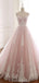 Pale Pink Lace Beaded A-line Long Evening Prom Dresses, Evening Party Prom Dresses, 12209