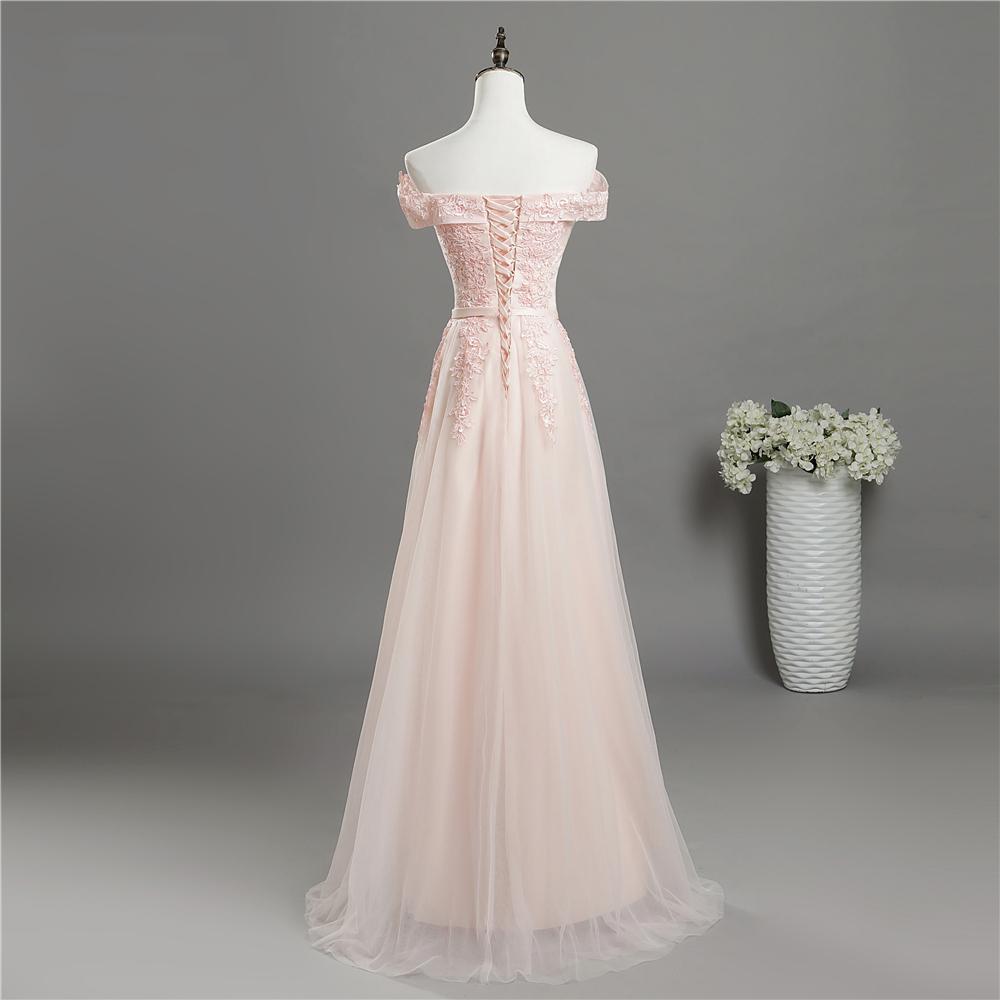 Pale Pink Off Shoulder Lace A-line Long Evening Prom Dresses, Cheap Sweet 16 Dresses, 18352