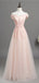 Pale Pink Off Shoulder Lace A-line Long Evening Prom Dresses, Cheap Sweet 16 Dresses, 18352