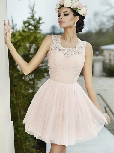 Pale Pink See Through Lace Cheap Short Homecoming Dresses Online, CM623