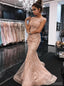 Peach Cap Sleeves Mermaid Rhinestone Long Evening Prom Dresses, Sparkly Sweet 16 Dresses, 18333