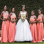 Peach Mismatched Lace Bodice Long Chiffon Cheap Bridesmaid Dresses Online, WG281