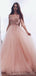 Peach Tulle Rose Gold Beaded Long Evening Prom Dresses, Cheap Custom Sweet 16 Dresses, 18547