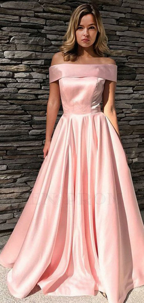 Pink A-line Off Shoulder Cheap Long Prom Dresses Online,Dance Dresses,12422