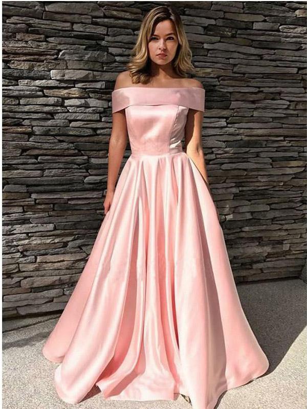Pink A-line Off Shoulder Cheap Long Prom Dresses Online,Dance Dresses,12422