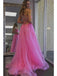 Pink A-line Spaghetti Straps Backless Cheap Long Prom Dresses,12702