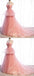 Pink A-line Spaghetti Straps V-neck Long Prom Dresses Online, Dance Dresses,12494
